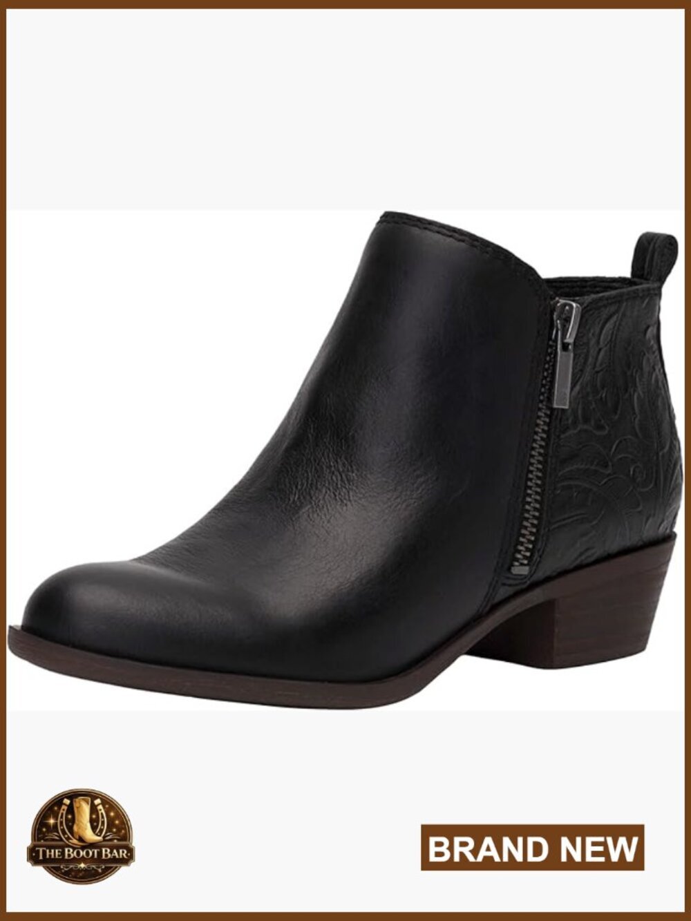Leather Ankle Bootie with Block Heel and Side Zip